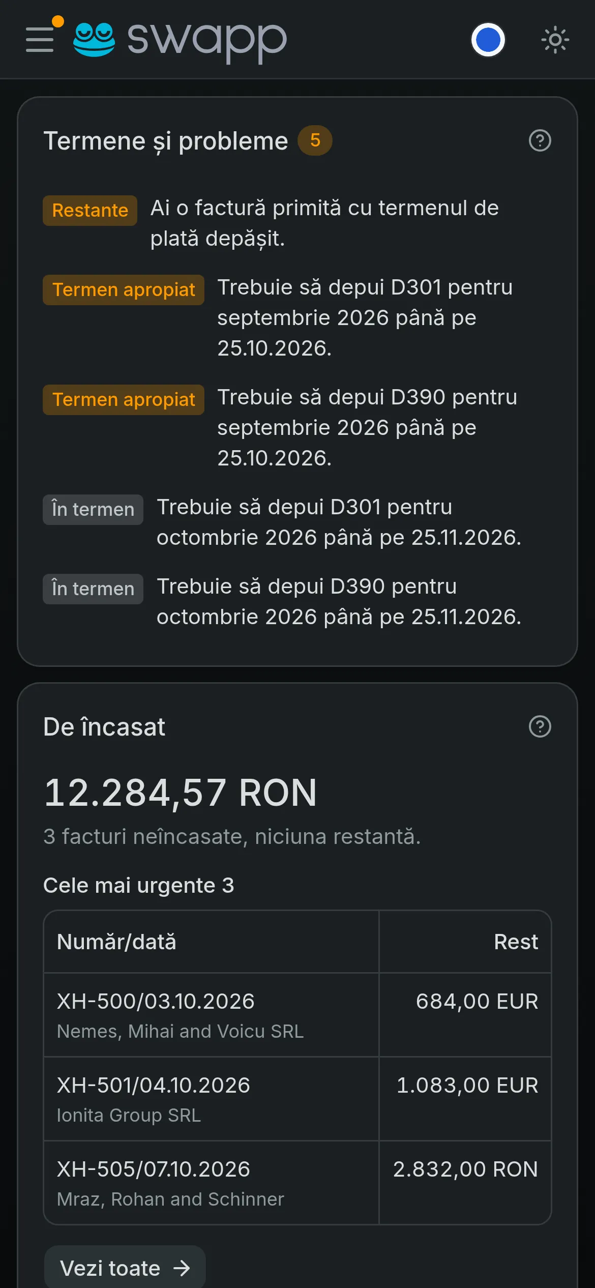 Același dashboard, pe telefon